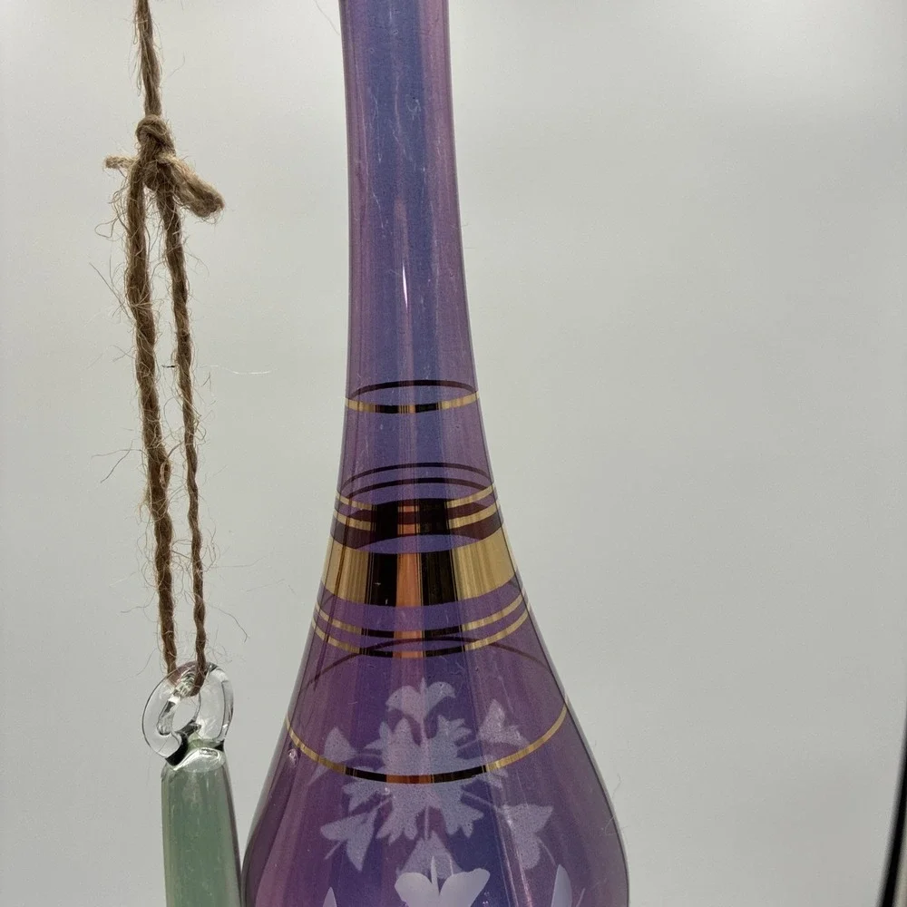 Vintage Egyptian Hand Blown Glass Ornaments Etched Floral Gold Trim Set of 2